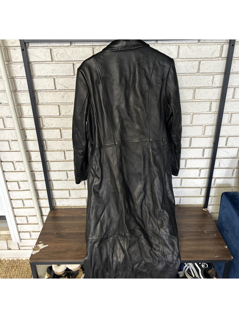 Preston & York Black Genuine Lambskin Leather Trench Coat Size L Single-Breasted - Picture 4 of 4
